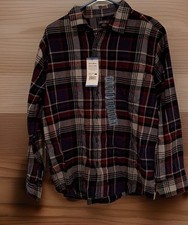 NWT Eddie Bauer Bristol Flannel Mens Large Plaid Blue Black Button Shirt Top