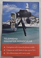 Australian Geographic 10 x40mm Telephoto Magnifier Monocular Tripod Cradle NEW
