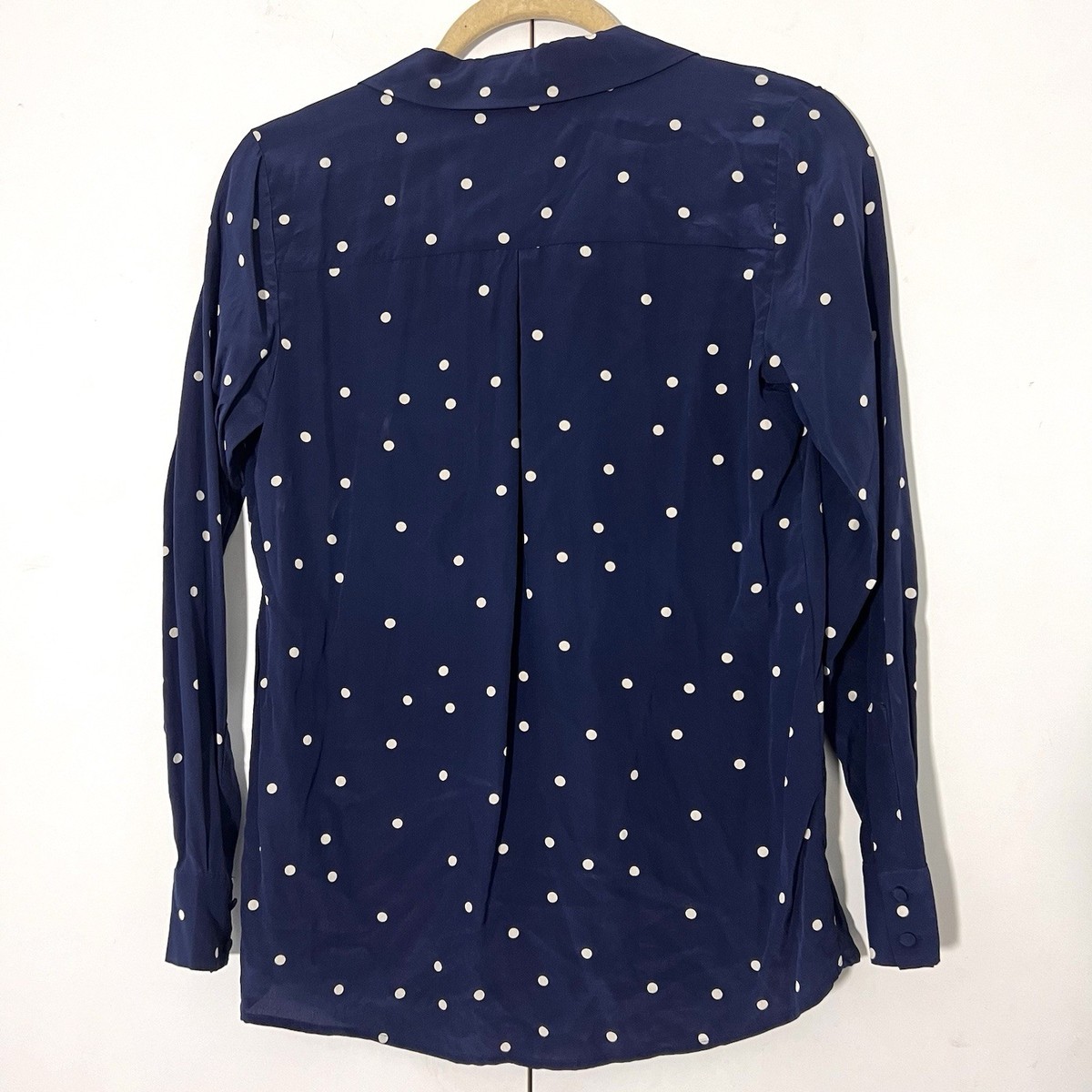 Sezane Florence Blouse Size 34 Blue 100% Silk Polka Dot Long 