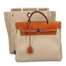 HERMES Herbag ad PM Toile / Borsa a tracolla in pelle di vitello naturale USATA