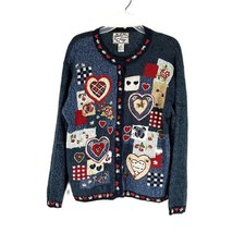 Heirloom Collectibles Cardigan Hearts Cherries Flowers Vintage XL