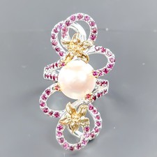 Anello fatto a mano con perle naturali in argento sterling 925 misura 6,75/R434302