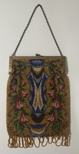 Antique c1910 1920 Art Nouveau Hand Beaded Metal Frame Evening Bag Purse As Is