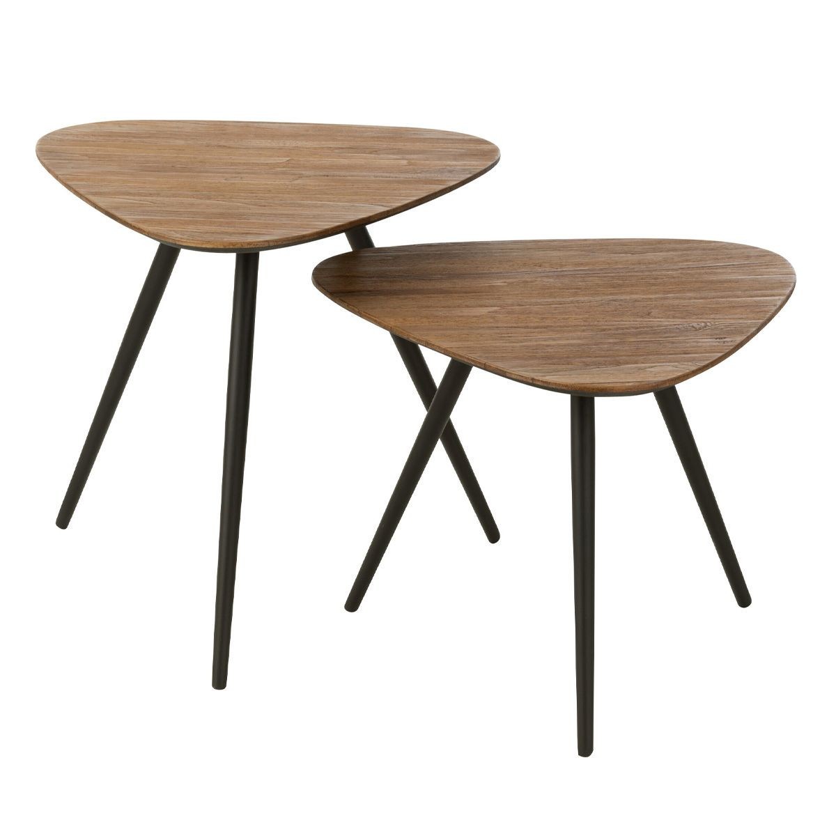 Tables d'appoint triangles teck 50cm pour gagner de la place au salon