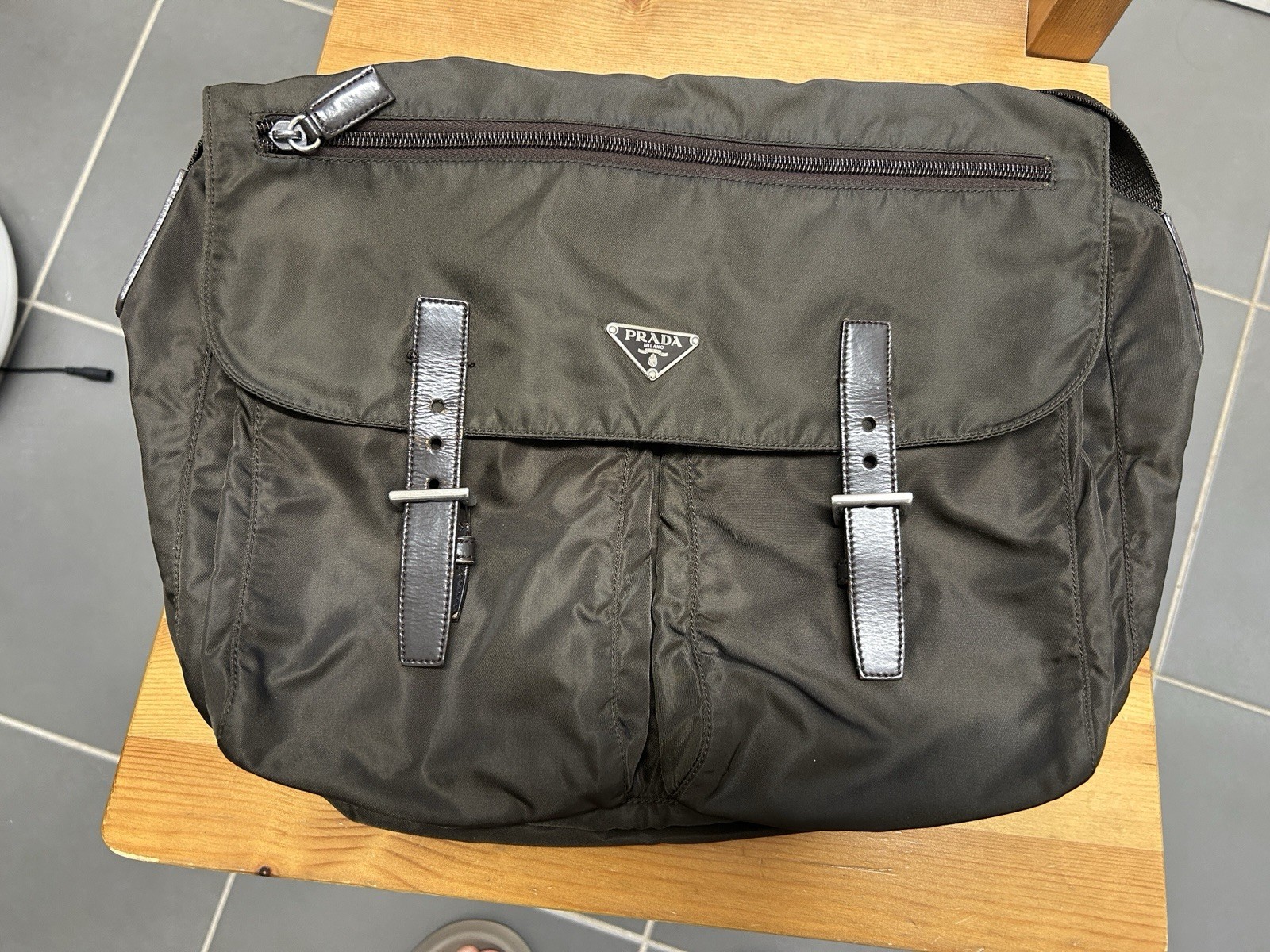 Prada Unisex Brown Leather Crossbody Bag-image