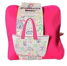 WONDERING MOON Packable Travel Tote Seashell Mermaid Palms TRAVELER Expandable