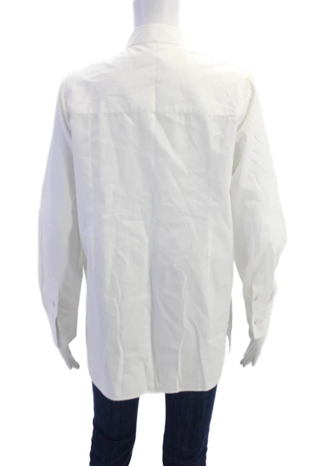 Camisa Valentino Mujer Botón Delantero Manga Larga Cuello Atado Blanco Algodón Talla 8 Foto 3 de 4