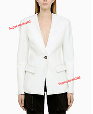 Womens White Lambskin Leather Blazer Single Button Office Party Wear Classic Fit