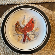 Plato de ensalada vintage invierno vacaciones cardinales X-Mas artesanía popular gres Scotty Z 8,5"