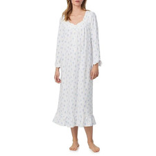 Nwt 74 Eileen West White/Blue POINTELLE Cotton/Spandex 50" L Ballet Nightgown M