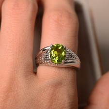 2CT Peridot Oval Gemstone 925 Silver Plated Statement Ring Duty Free