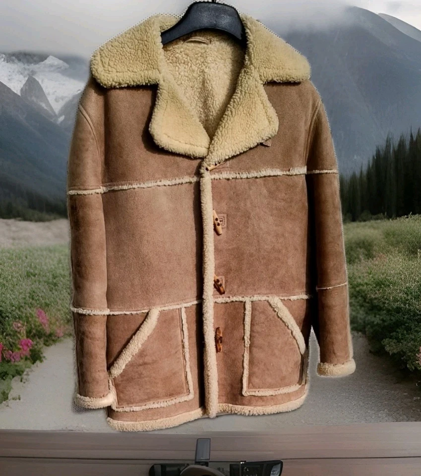 Casaco masculino longo Matterhorn Napa Califórnia EUA Lamb Shearling clássico 46   - Imagem 2 de 4