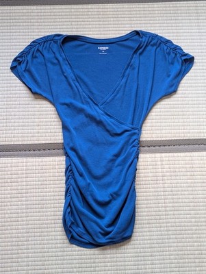 Express SexyBasic V-Neck Blouse Ruched Sides Women's Size XS Blue