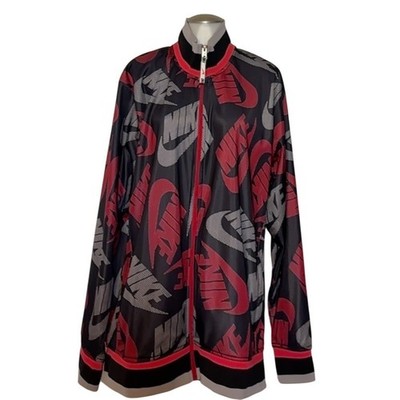 Nike All Over Swoosh Logo Track Jacket Full Zip Black Red Men's 2XL Cool! NWT