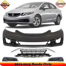 Front Bumper Cover Fascia & Lower Grille For 2013-2015 Honda Civic