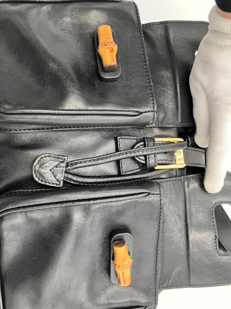 GUCCI Bamboo Drawstring Mini Backpack Rucksack Le… - image 13