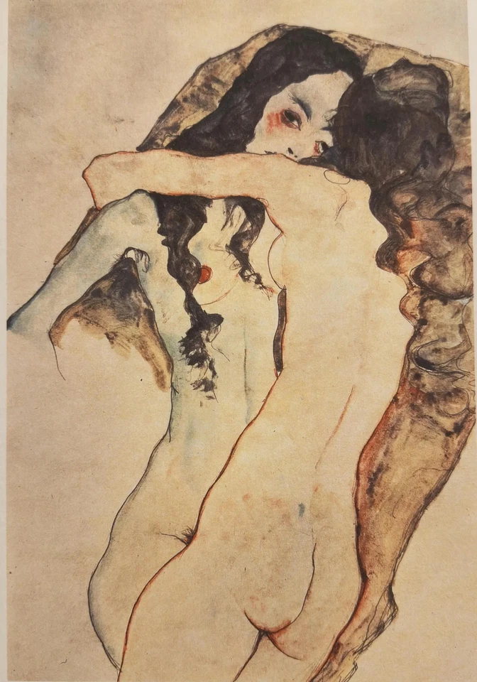 Litografía Egon Schiele "Dos mujeres abrazando" edición limitada, firmada y numerada Foto 2 de 4