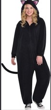 Black Cat Zipster Jumpsuit Kitty Animal Cozy Fancy Dress Halloween Adult Costume