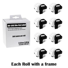 8Rolls 2.4in x 3.9in White Paper Shipping Labels DK-1202 For Brother QL-500/700