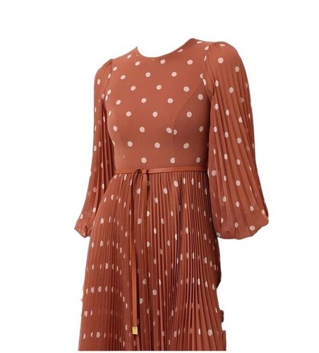 Zimmermann Sunray Long Sleeve Midi Dress | Cream Dot, Puff Sleeve, Pleated, Belt - Picture 4 of 11