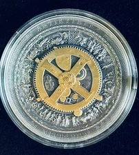 2023 Cook Islands Antikythera Mechanism, Gilded 3 Oz .999 Antiqued Silver Coin