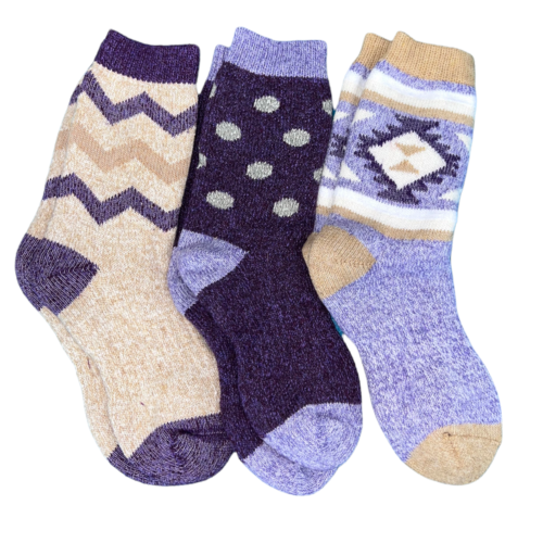 MUK LUKS nouveauté unisexe imprimé laine lot de 3 chaussettes violettes taille moyenne - Photo 1/1