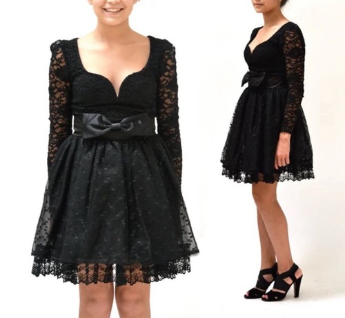 Vintage Gunne Sax Jessica McClintock S schwarz Spitze 90er Kleid Minikleid Urlaub - Bild 2 von 14