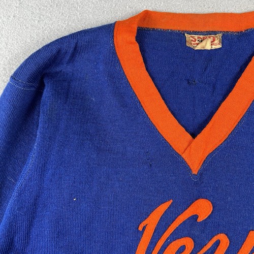 Vintage 30s 40s Sand Knit Wool Jersey Blue Orange Veyl Jewelers Long Sleeve 40 - Picture 3 of 20