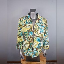 Alfred Dunner Blue/Green Paisley Open Front 3/4 Sleeve Blazer Size: 14