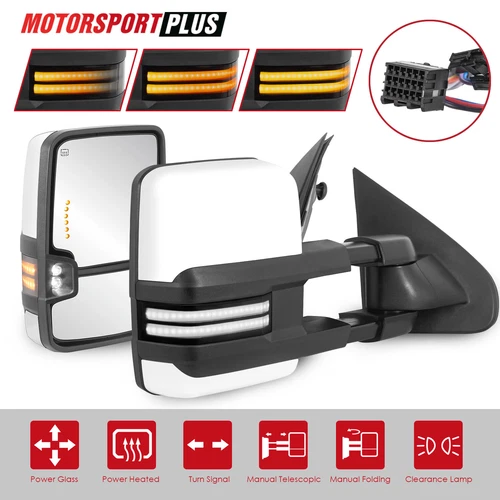 Pair White Painted Power Tow Mirror Switchback For 14-19 Silverado Sierra 1500