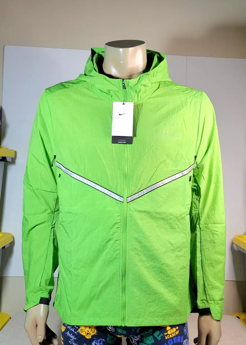 NIKE Run Division Jacket Medium Mens Green Full Zip Repel Hooded