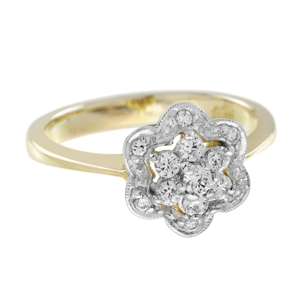 Diamond Vintage Style Floral Cluster Engagement Ring in 14K Two Tone Gold - Image 3 of 4