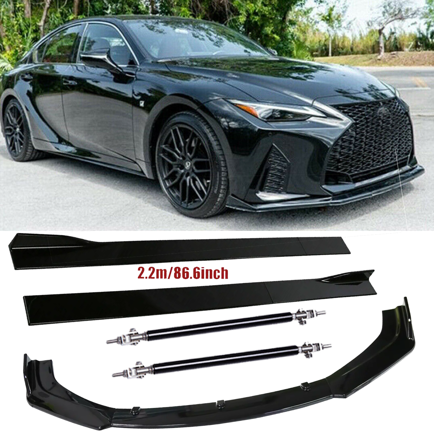 Front Bumper Lip Splitter Spoiler Strut Rods For Lexus IS250 IS350 IS300