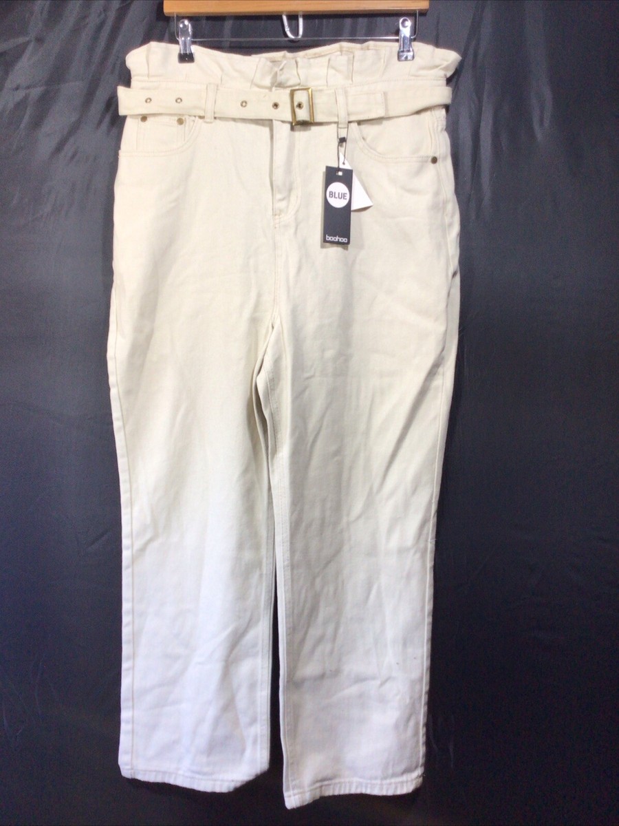 Mom Jeans Paperbag Trousers Boohoo Fray Paperbag Waist Skinny