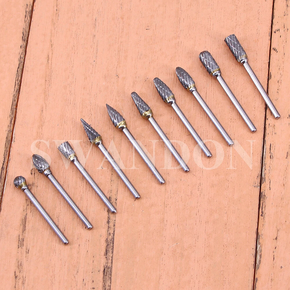 10pcs Rotary Burr Set Wood Carving File Rasp Drill Bits Dremel