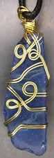 Jewelry Wire Wrapped Sea Beach Glass Blue Pendant Hand Made Gift