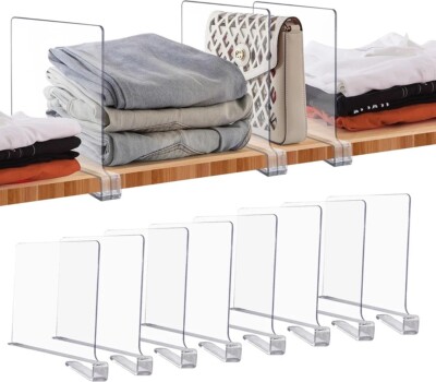 8 Pack Acrylic Clear Shelf Dividers for Closets Organizer and Storage Adjustable