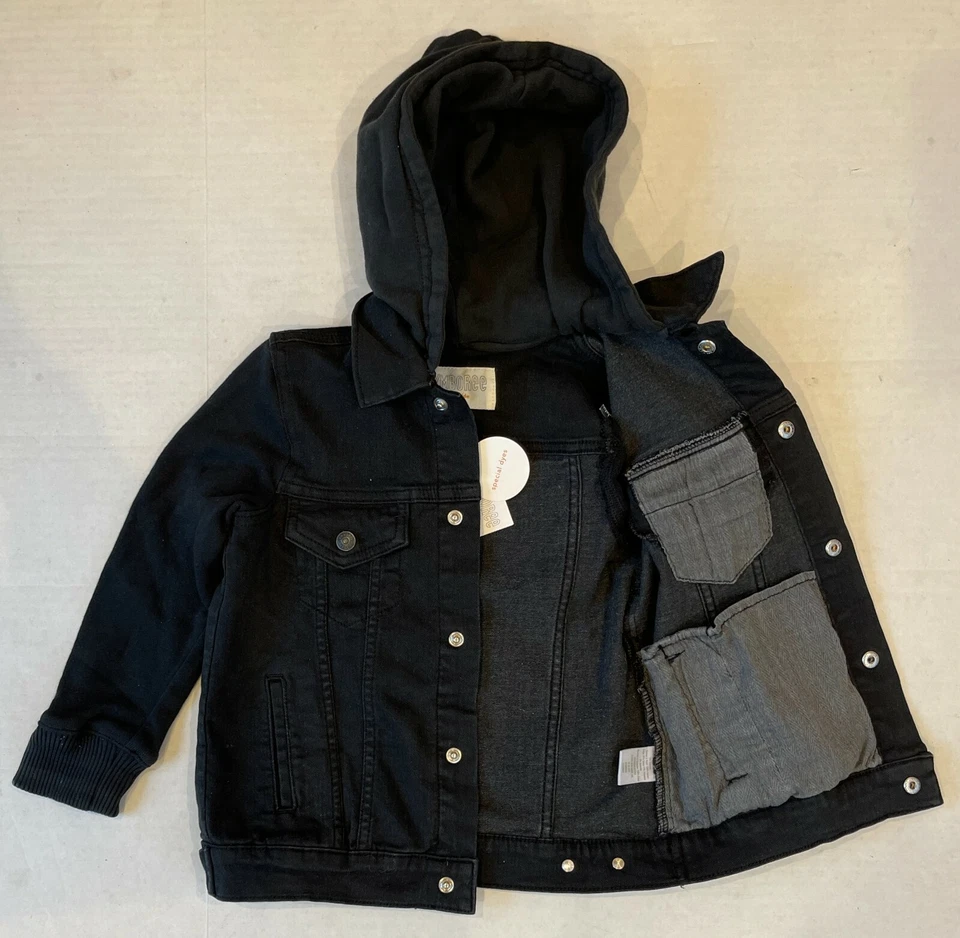 Chaqueta vaquera de manga larga con capucha y botones delanteros Gymboree para niños, negra, XS (4), NUEVA CON ETIQUETAS Foto 4 de 4