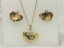 Ensemble Collier et Boucles d’oreilles feuille de ginkgo en Argent 925 Doré