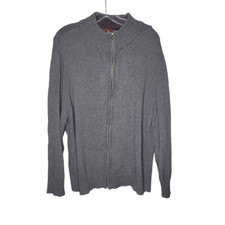 Dockers Mens Cardigan Sweater Gray Full Zip Mock Neck Long Sleeve Tight Knit XXL