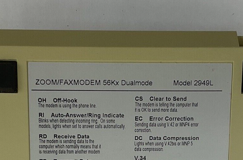 ZOOM/FAX MODEM MODEL 2949 56K DUAL STANDARD V.90& K56FLEX 2949L - Picture 6 of 8