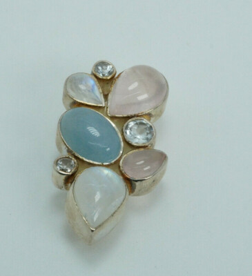 New Starborn Creations Sterling Silver Rose Quartz Moonstone Chalcedony Pendant
