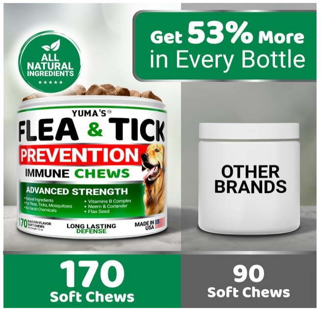 100 Natural Flea and Tick Prevention Chewable Pills for All Dogs, Made