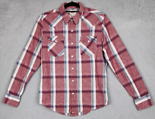 LEVIS Shirt Mens Medium Red Plaid Snap Pearl Buttons Western Style Long Sleeve