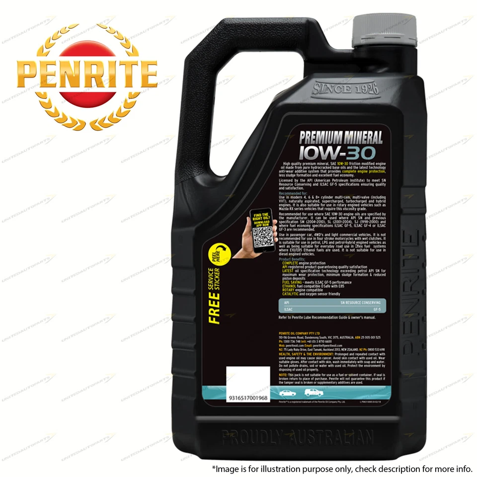 Penrite SAE 10W-30 Engine Oil 5LTR for MAZDA RX-2 RX-3 RX-4 RX-5 RX-7 Tribute - image 2 of 2