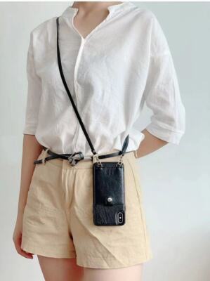 Samsung Galaxy Crossbody Case Black Leather Shoulder bag with