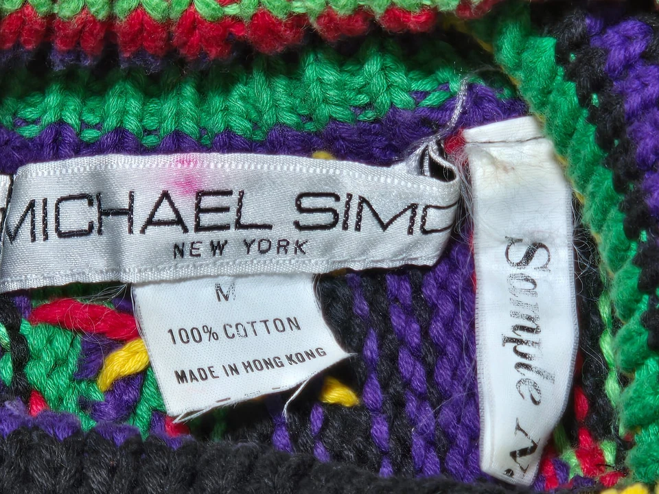 Suéter De Colección RARO Años 90 Michael Simon Colorido Rayas Capucha Cuello Honk Kong ¡Muestra! Foto 3 de 4