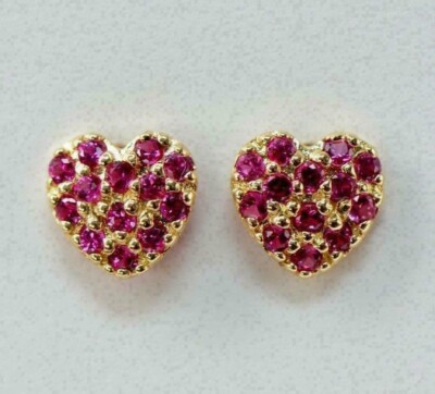 Round Cut Simulated Pink Ruby Pretty Heart Stud Earring 14k Yellow Gold Plated