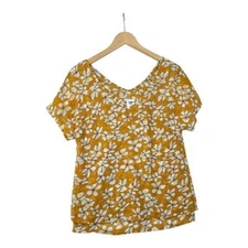 Cabi #3598 Thrive Yellow White Floral Top Sheer Lined Chiffon Blouse Size XS