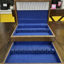 Vintage Oneida Wooden Silverware Chest - Anti Tarnish with Drawer Wood Blue Felt